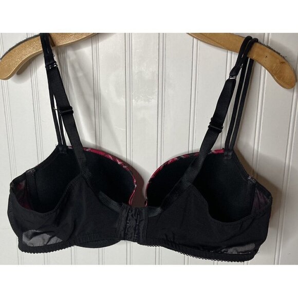 Cacique Pink Black Plaid Lace Trim Balconette Underwire Double Strap Bra-40D - Picture 5 of 12